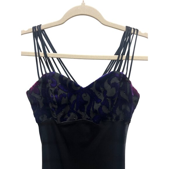 All That Jazz Vintage Y2K Whimsy Goth Black Satin & Velvet Burnout Slip Dress - Picture 3 of 6